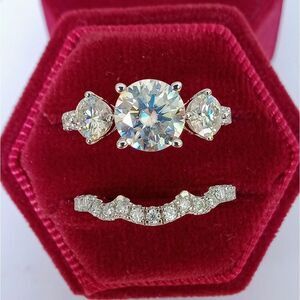 Certified 3.64 carat VVS1 Full Moissanite Set Luxury Engagement Wedding Rings